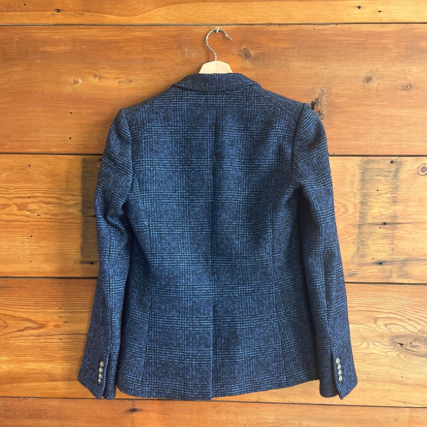 2 - Veronica Beard $695 Blue & Black Wool Cutaway Dickey Blazer Jacket 0611AJ