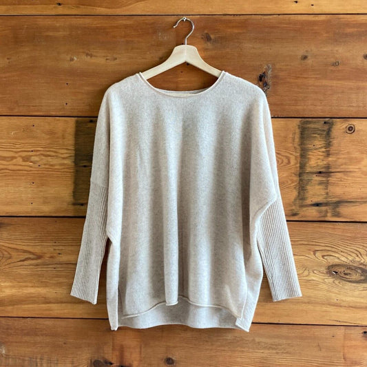 S/M - Notshy $200 Tan Crew Neck 100% Cashmere Pullover Sweater NWOT 4427SC