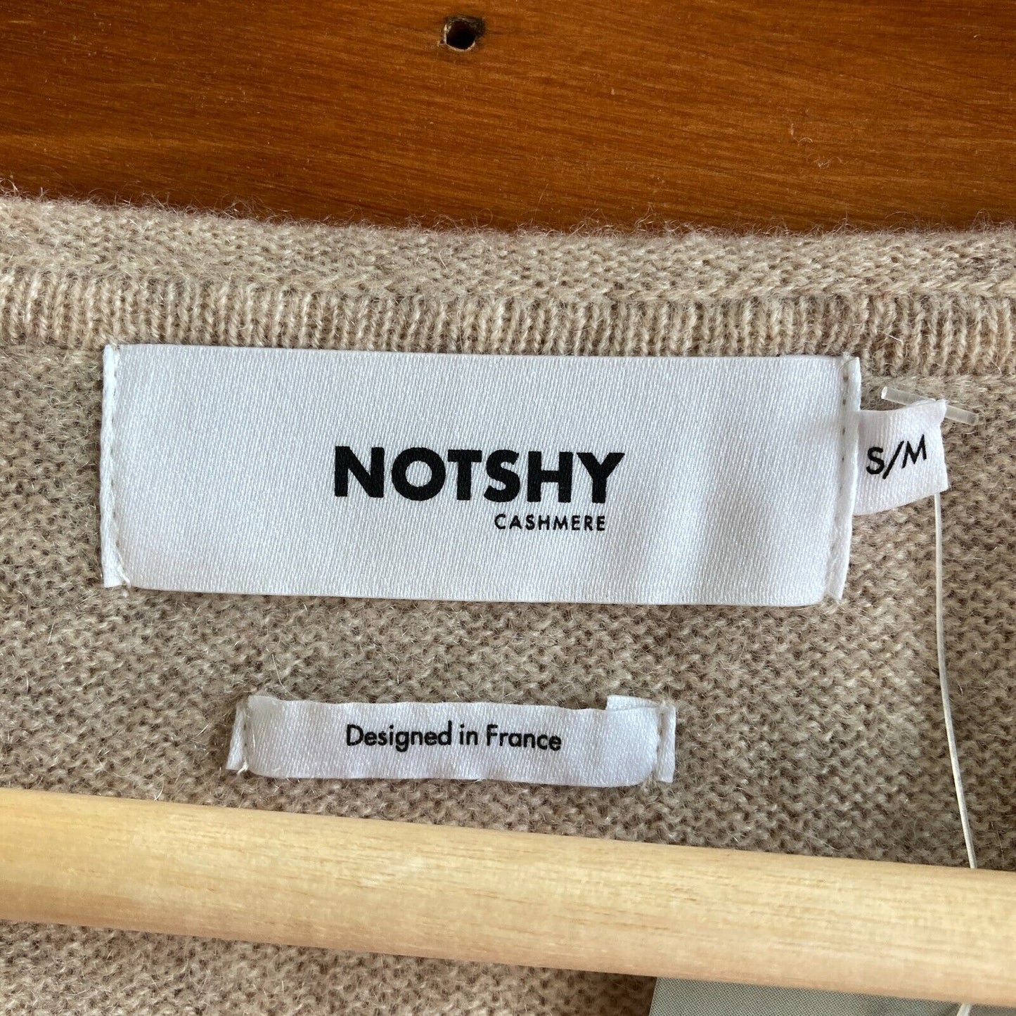 S/M - Notshy $200 Tan Crew Neck 100% Cashmere Pullover Sweater NWOT 4427SC