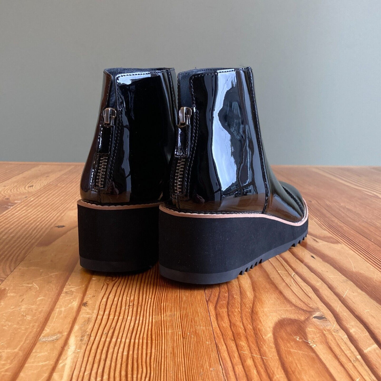 8 - Eileen Fisher $280 Black Patent Leather Loyal Wedge Ankle Boots NEW 4427SC