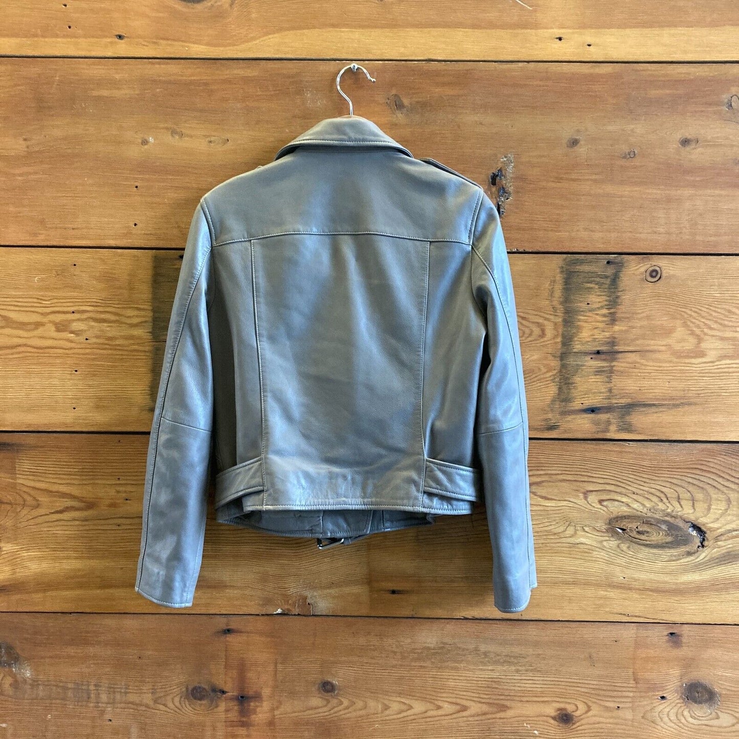 8 US - All Saints $500 Stone Gray Soft Leather Balfern Biker Jacket 0113TS