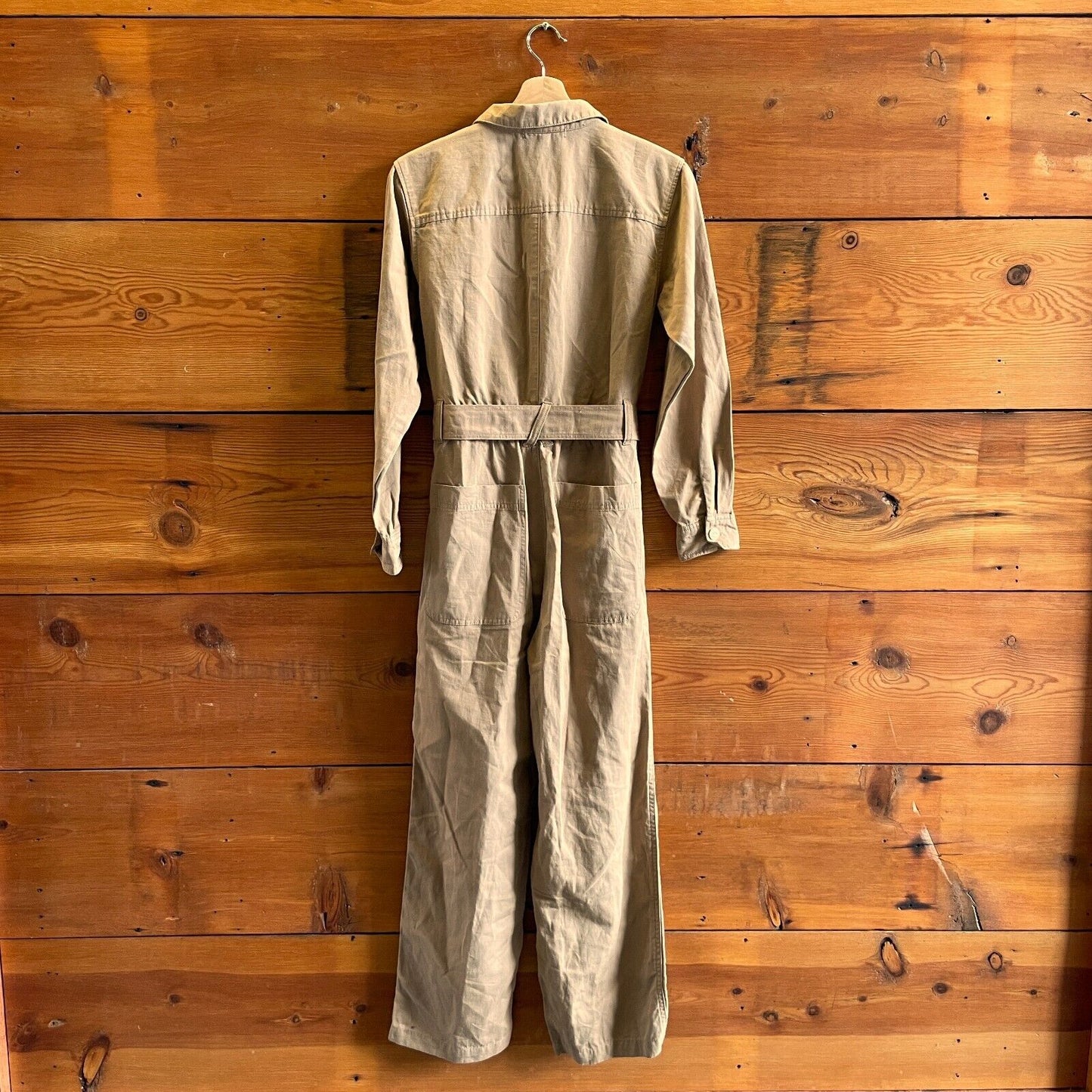 S - Alex Mill Khaki Brown Button Front Belted Long Sleeve MEL Jumpsuit 0124KG