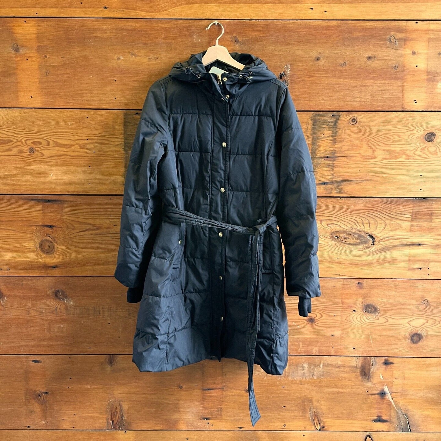 M - J Crew Mercantile Black Belted Quilted Long Puffer Coat Winter Jacket 0816CW