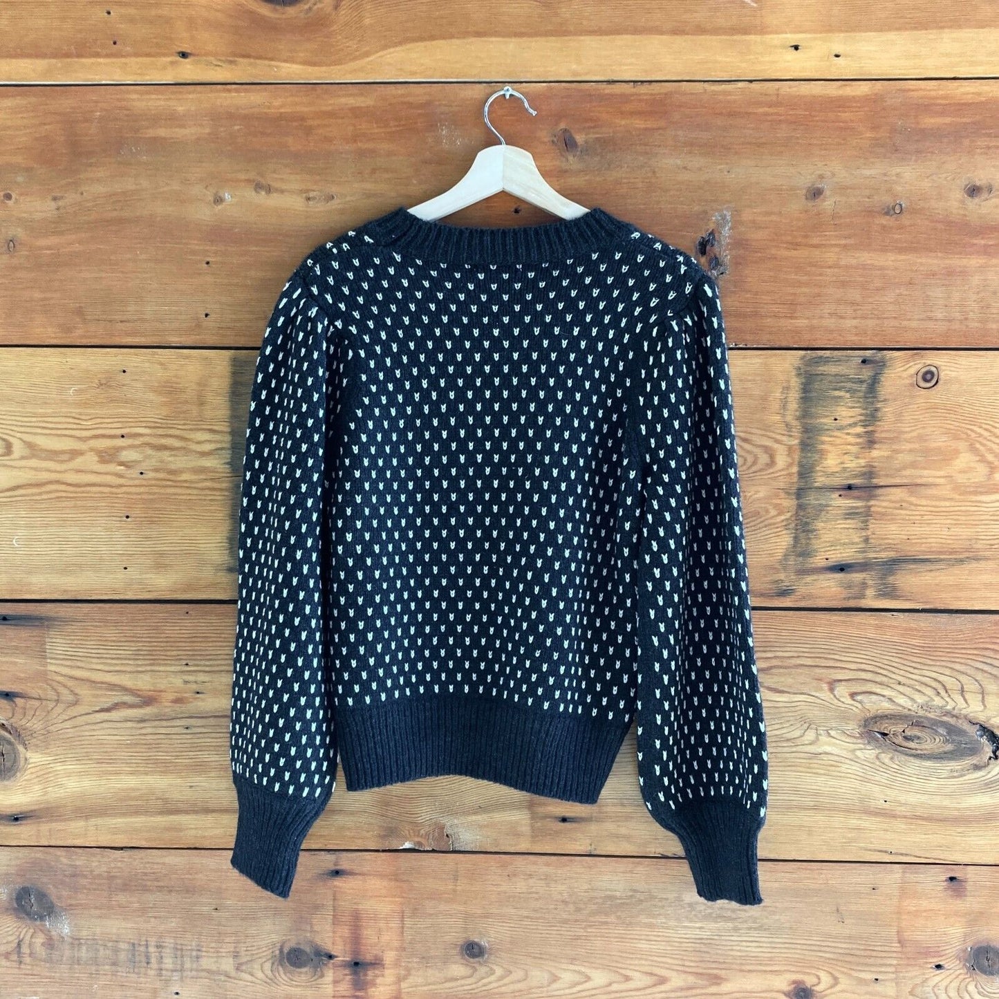 M - Marine Layer NEW $158 Black & White Alma Puff Sleeve Womens Sweater 0520RL