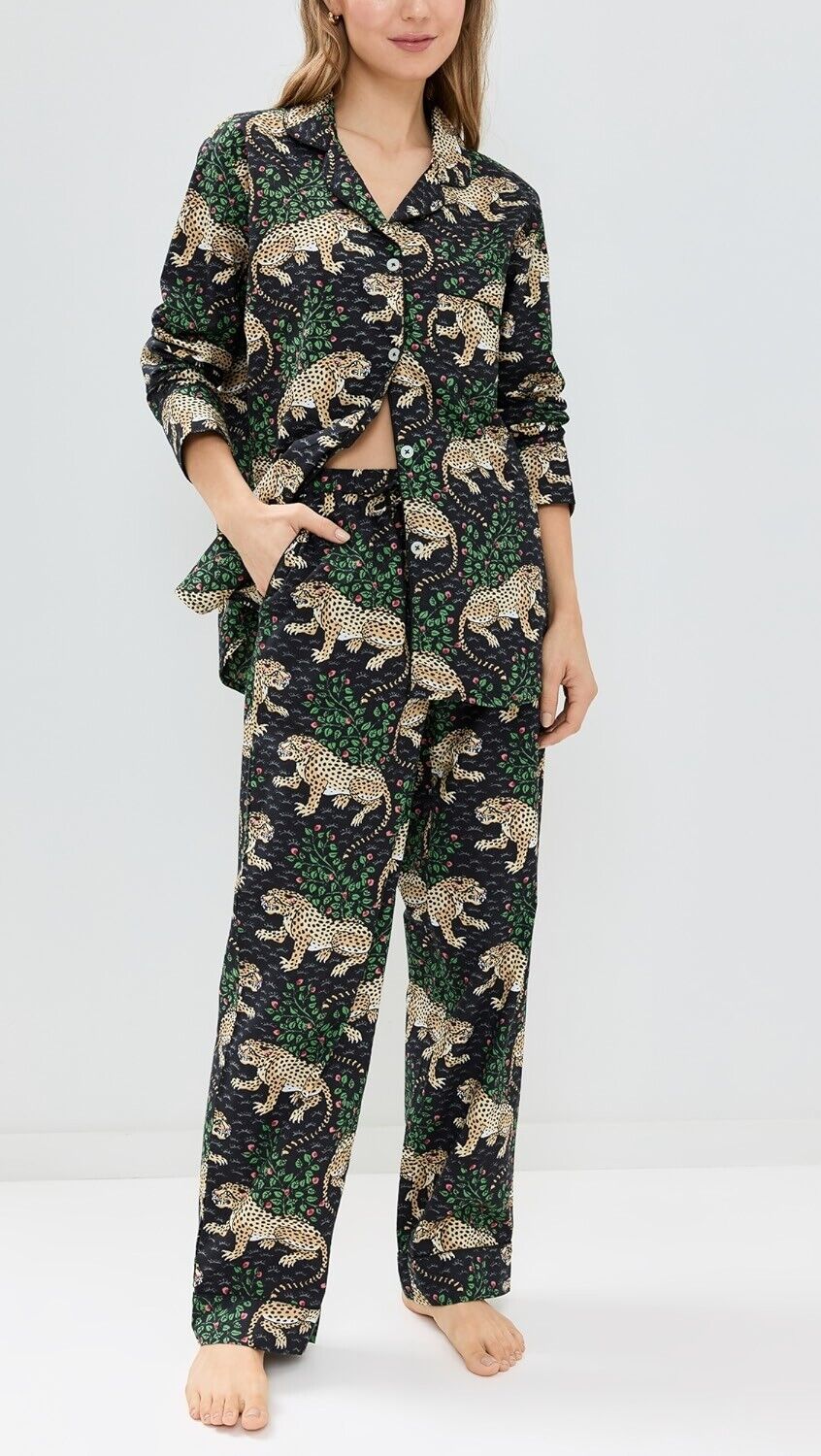 M - Printfresh Green Black Bagheera Print Pajama Shirt Pants Sleep Set 0124KG