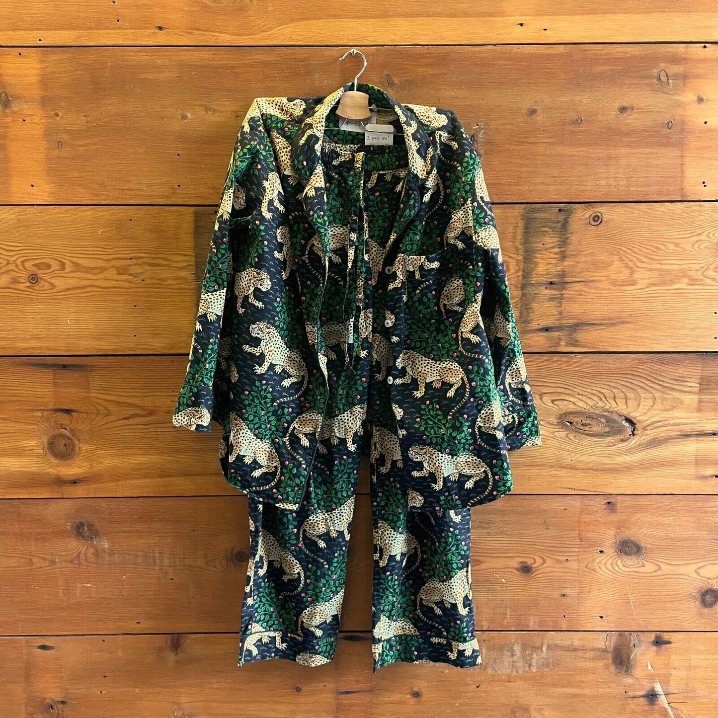 M - Printfresh Green Black Bagheera Print Pajama Shirt Pants Sleep Set 0124KG