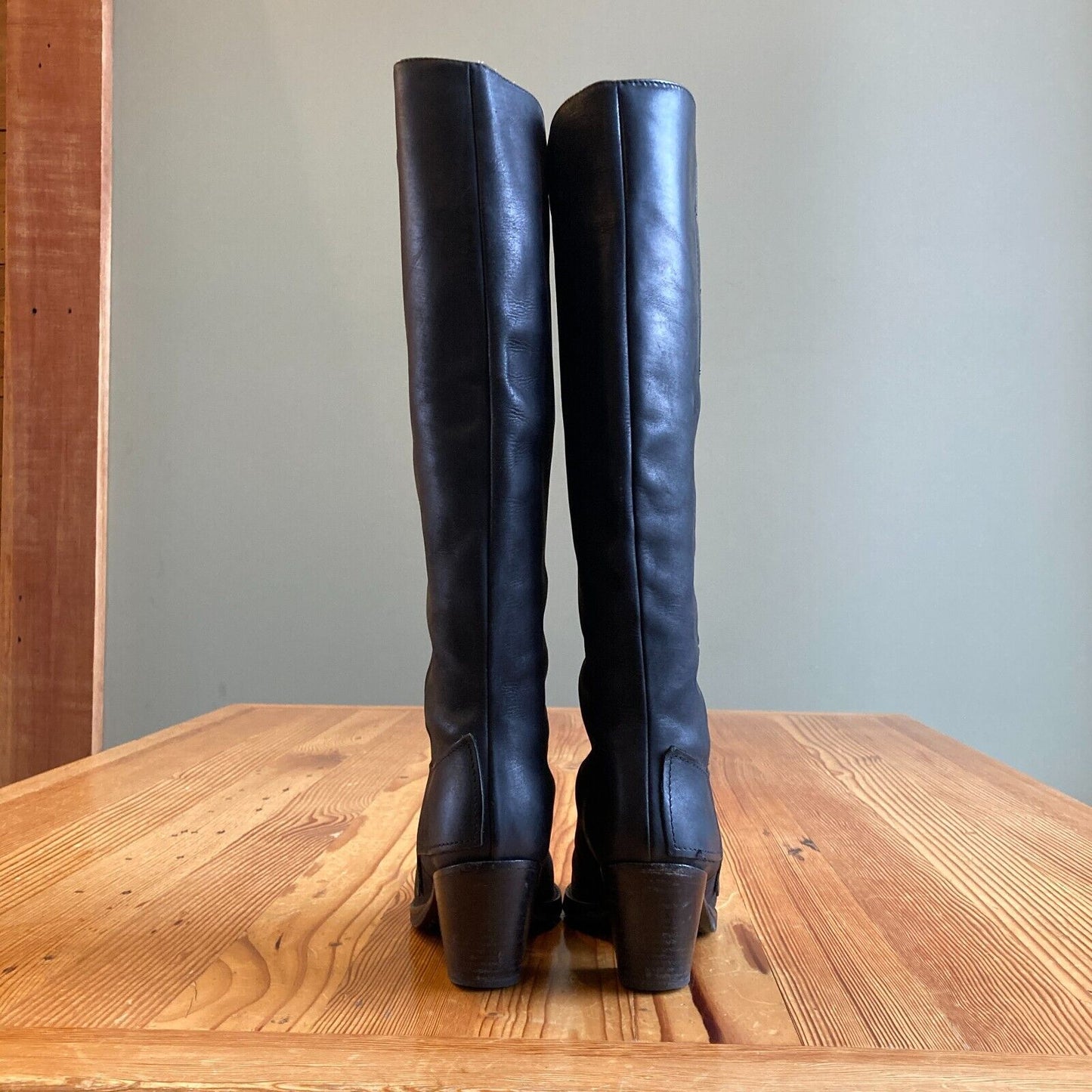 36 / 6 - Acne Studios Black Leather Tall Pistol Knee High Heeled Boots 0201KJ