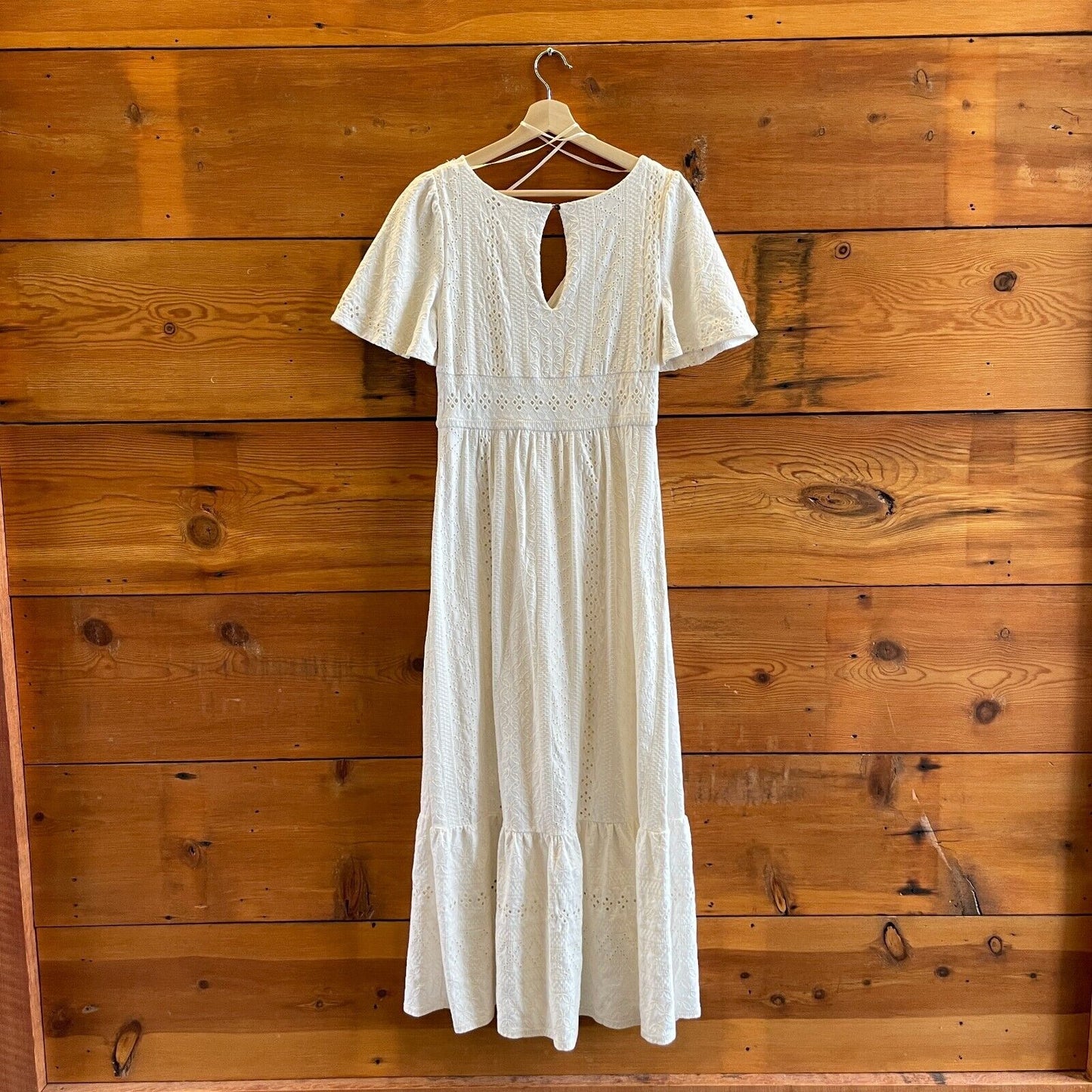 S - Maeve $148 Anthropologie White Eyelet Rochelle Maxi Length Dress 0209DK