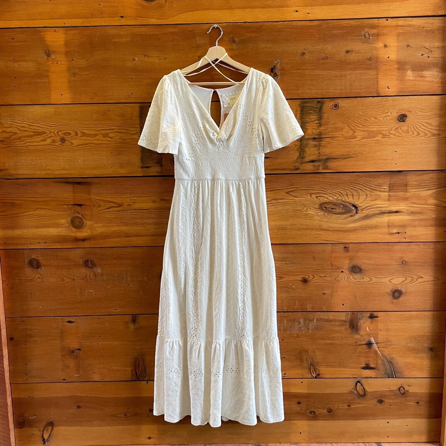 S - Maeve $148 Anthropologie White Eyelet Rochelle Maxi Length Dress 0209DK