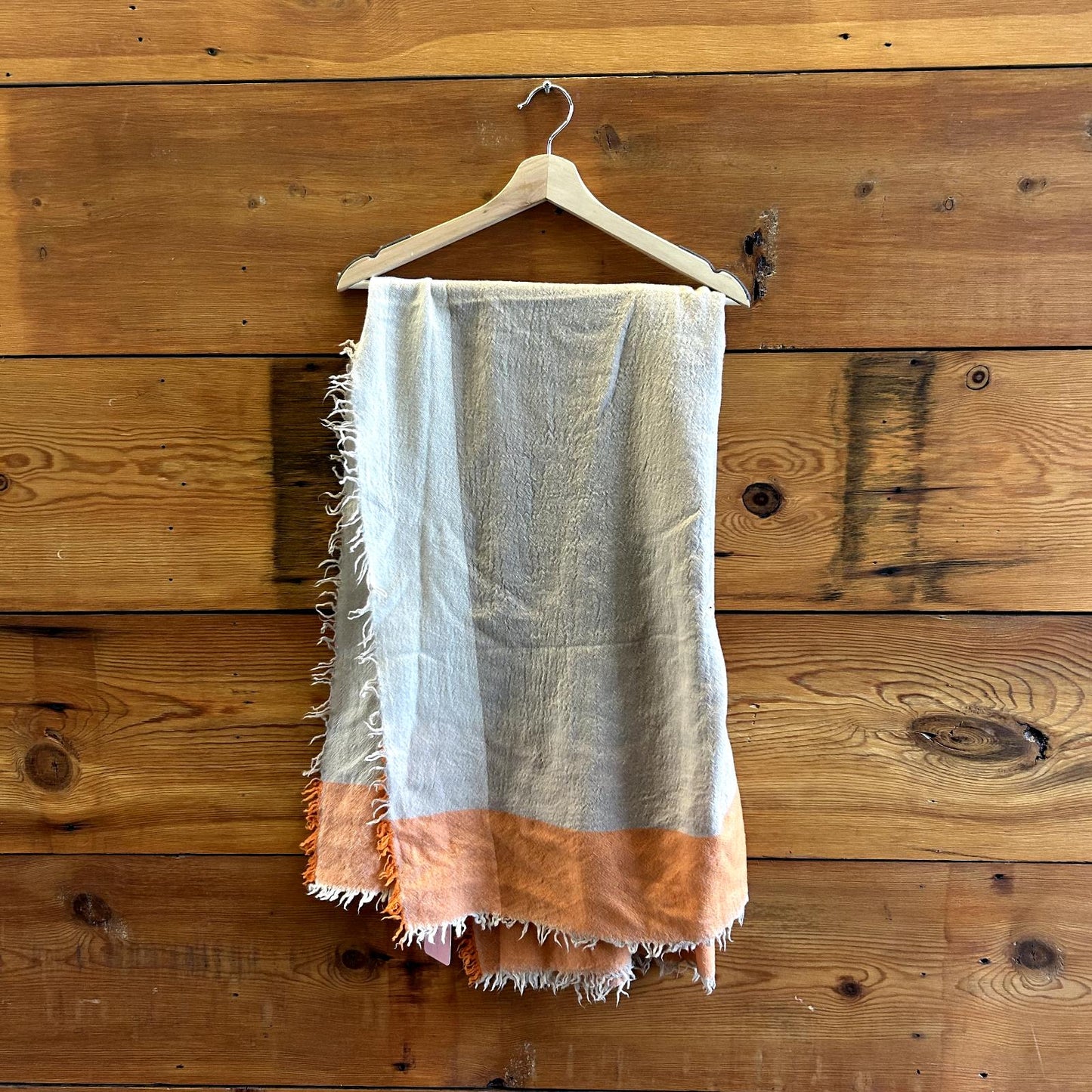 Rag & Bone Beige & Orange 100% Wool Fringe Blanket Scarf Shawl 0504AK