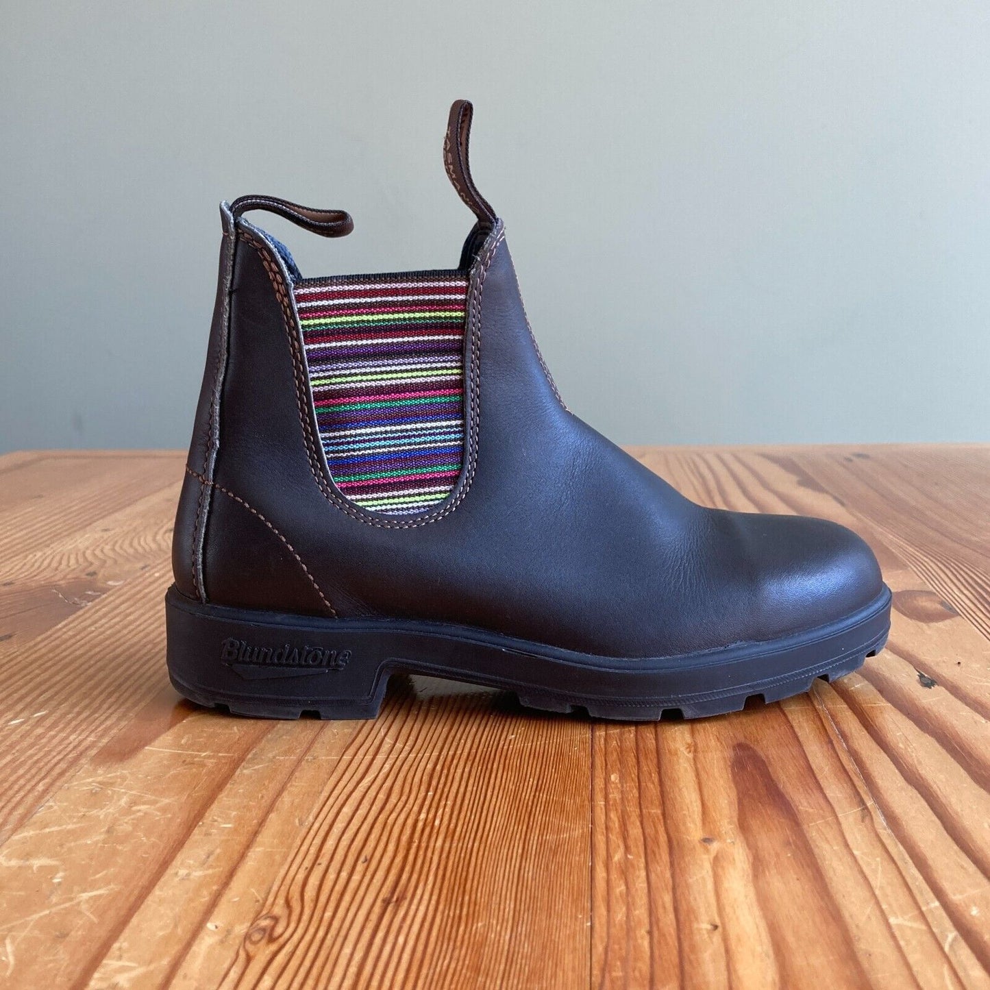 7.5 US - Blundstone Brown / Stripes Original 1409 Chelsea Ankle Boots 1007KW