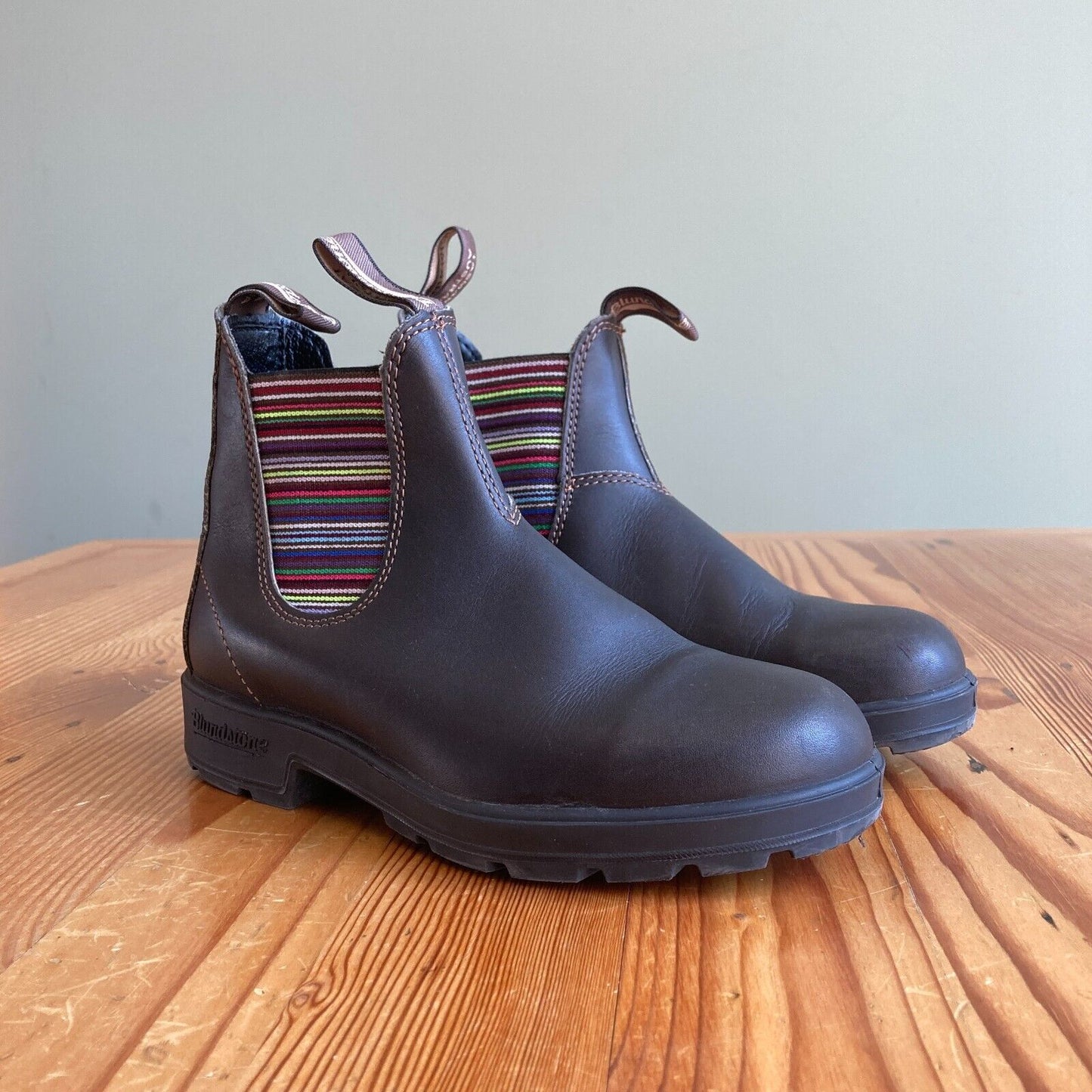 7.5 US - Blundstone Brown / Stripes Original 1409 Chelsea Ankle Boots 1007KW