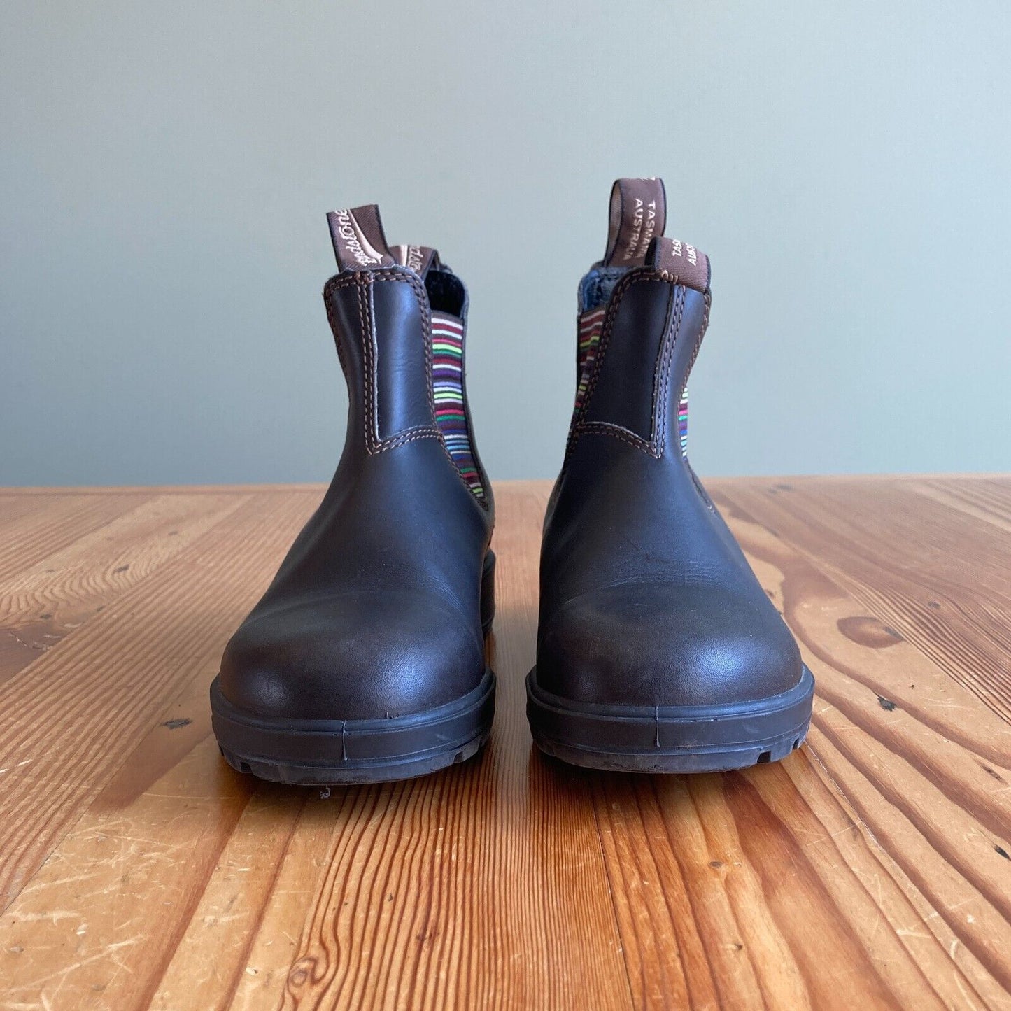 7.5 US - Blundstone Brown / Stripes Original 1409 Chelsea Ankle Boots 1007KW