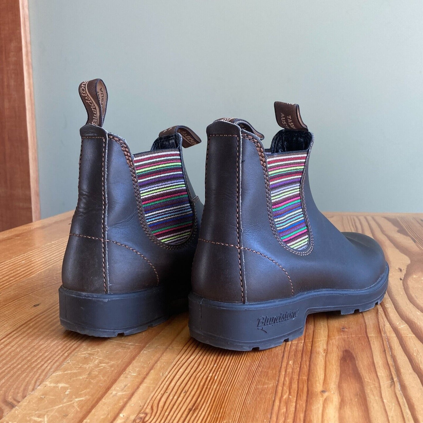 7.5 US - Blundstone Brown / Stripes Original 1409 Chelsea Ankle Boots 1007KW