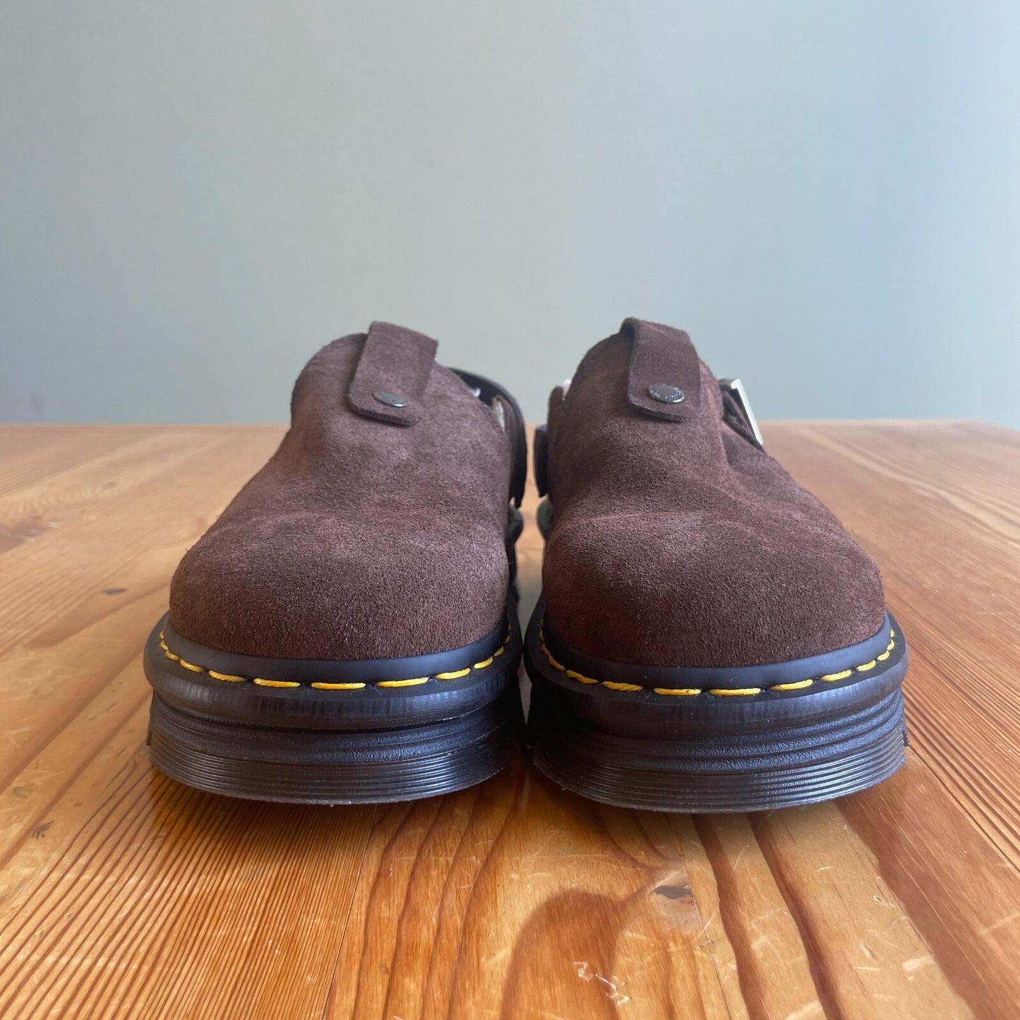 8 - Dr Martens $130 Brown Suede Zebzag Platform Mules Shoes NEW w/ Box 0425SV