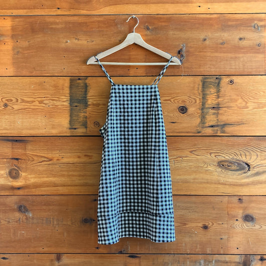 S - by Anthropologie $148 Black & White Gingham Plaid Apron Mini Dress 1216JB