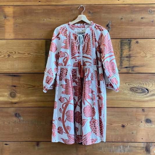 M - Derhy NEW Rust Red White Printed Cotton Coucou 3/4 Sleeve Dress 4427SC