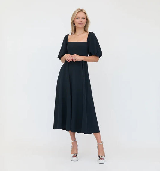 M - Hill House Black NEW Off-Shoulder Matilda Smocked Midi Dress 4427SC