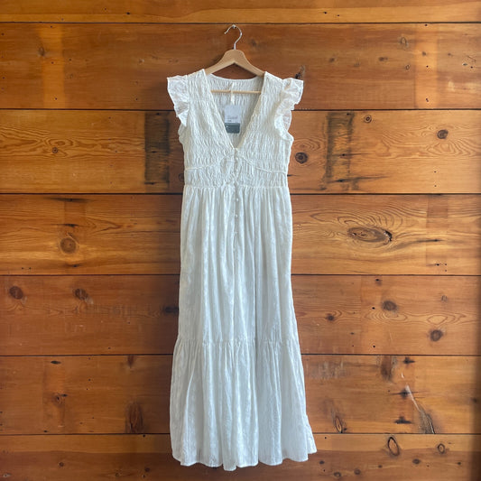 XS - by Anthropologie White Smocked Ruffled Trim Sleeveless Maxi Dress 0703SC