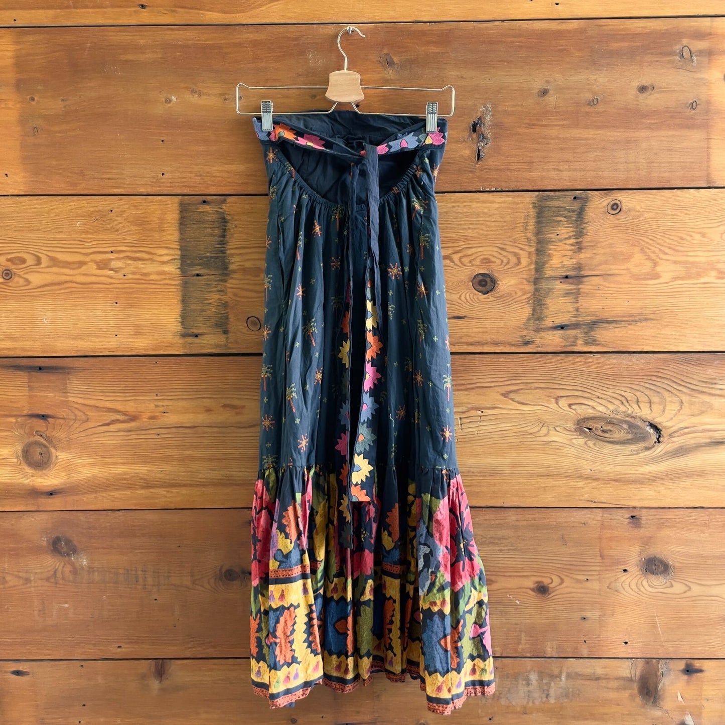 XXS Petite - Farm Rio $260 Navy Blue Floral Strapless Midi Length Dress 0206SB