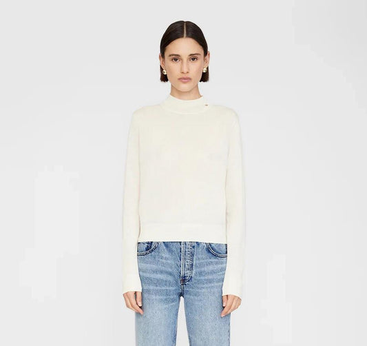 S - Anine Bing $350 Ivory White Merino Wool Monique Sweater NEW 0211JB