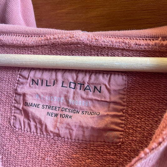 M - Nili Lotan Dusty Rose Hooded Zip Up Distressed Loose Fit Sweatshirt 0721DK