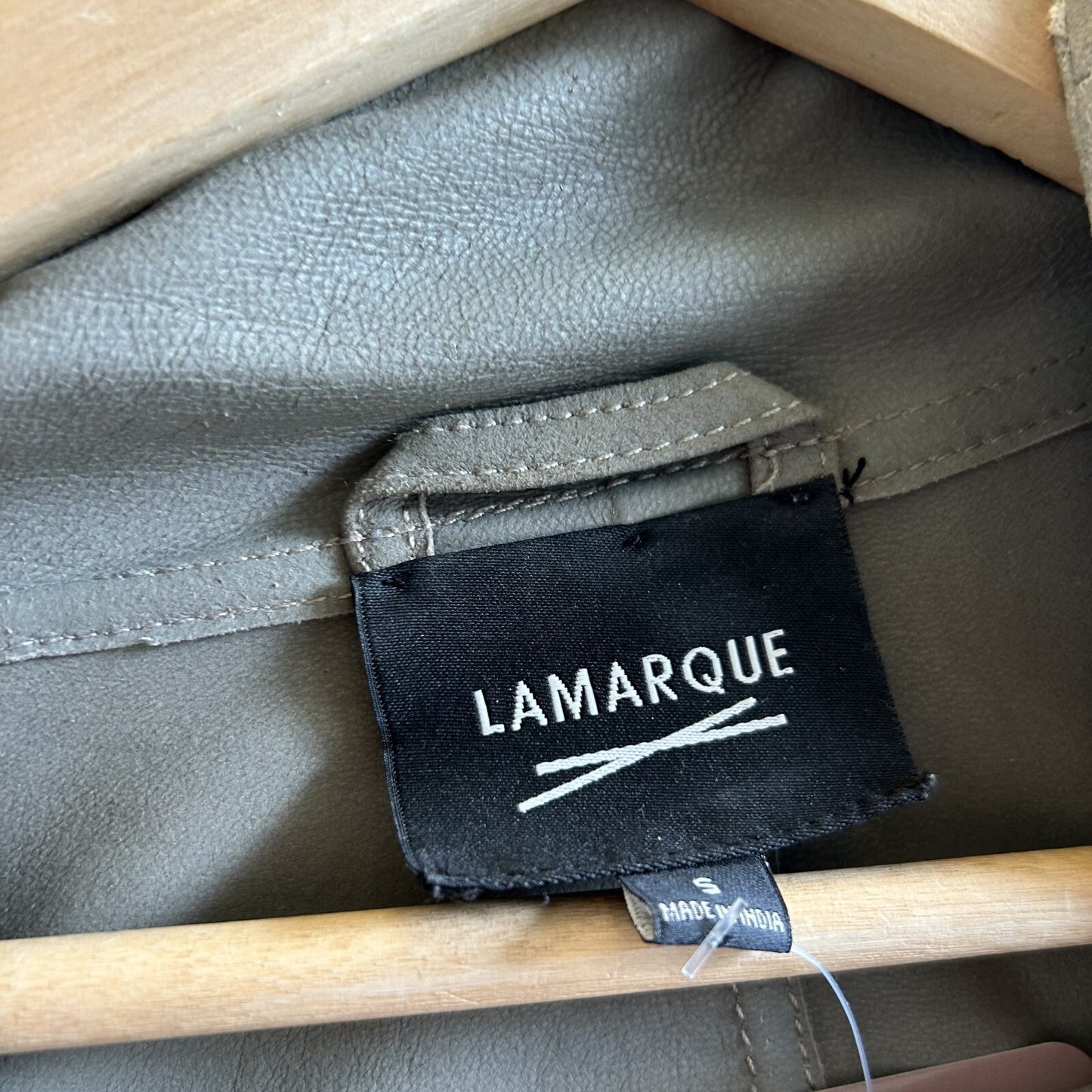 S - Lamarque Ash Grey $625 Azra Leather Textured Sleeve Moto Jacket 1129CG