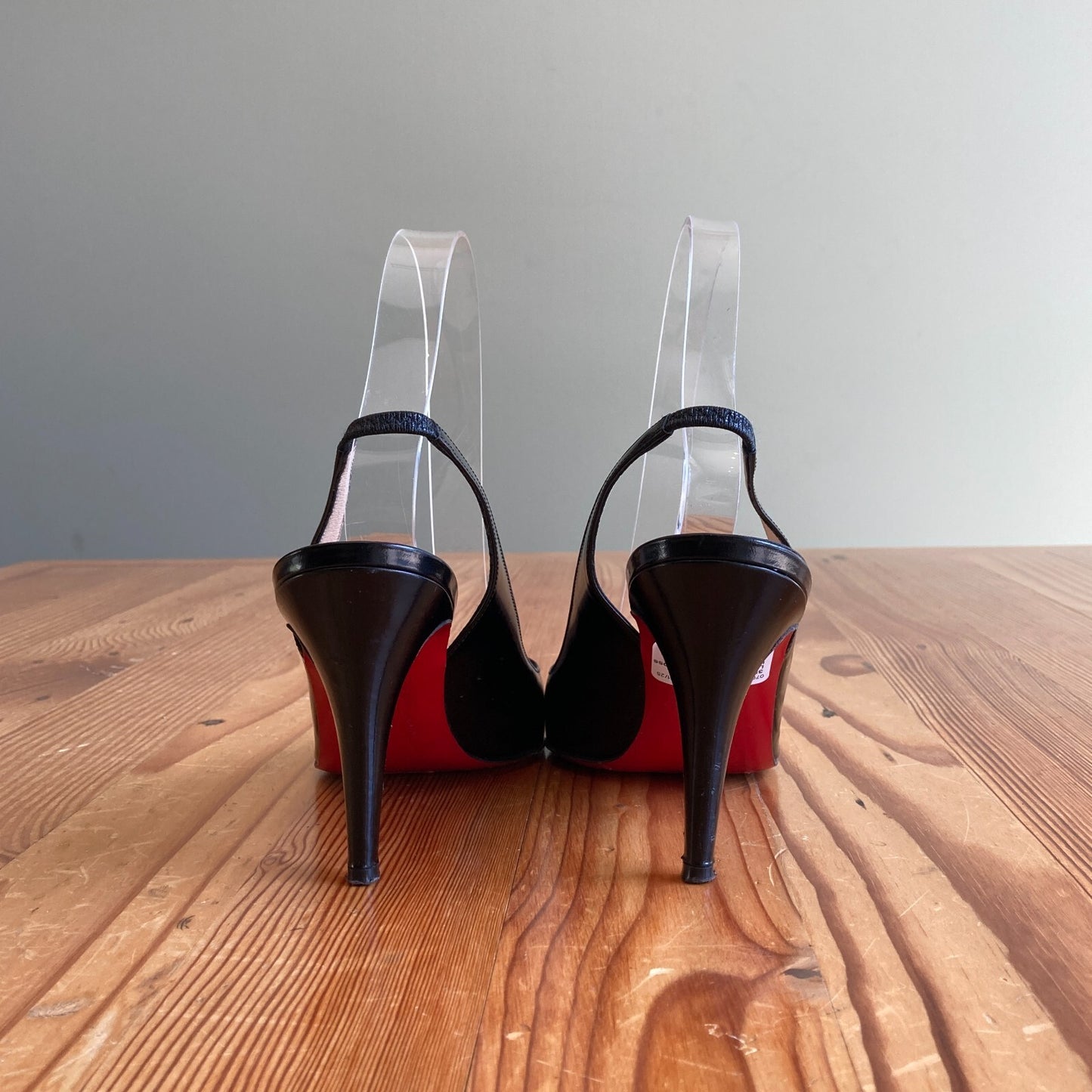 38 / 7.5- Christian Louboutin Black Hi Gloss Leather 90mm Slingback Heels 0702AS