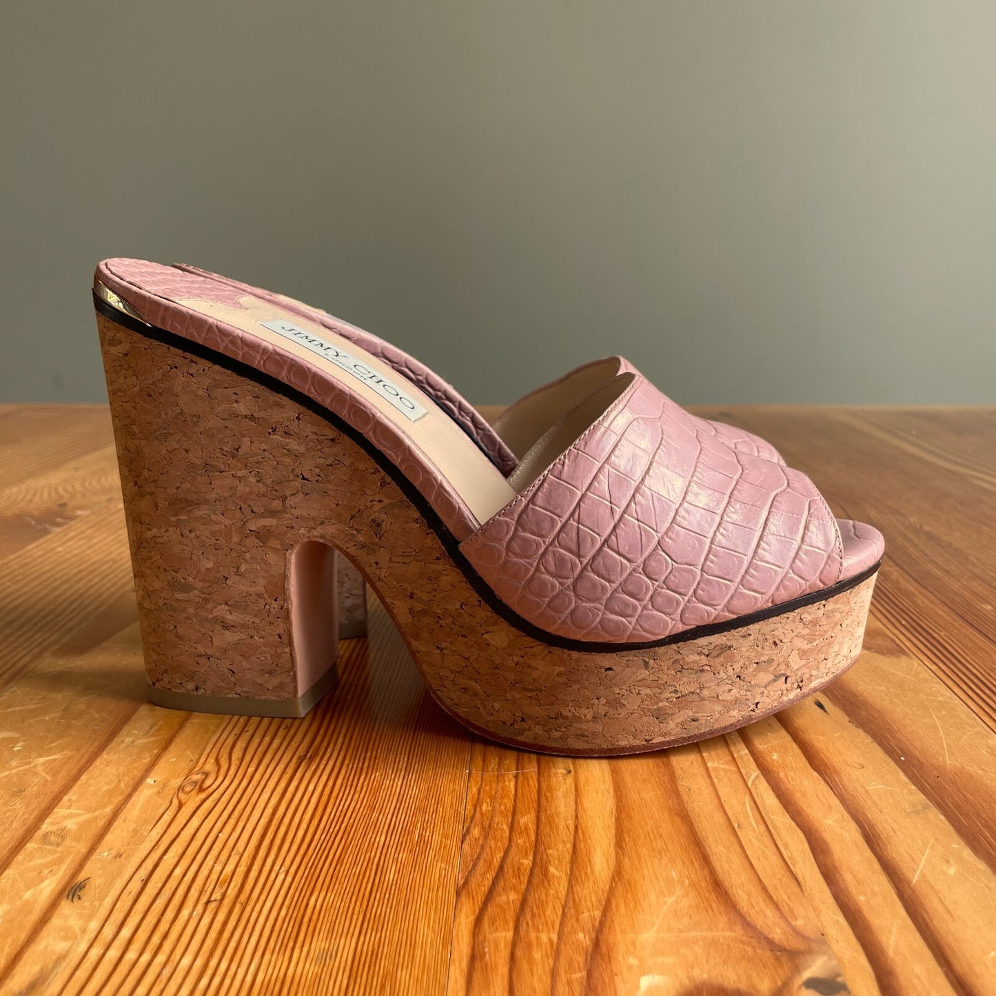 41 / 10.5 - Jimmy Choo Pink Deedee 125 Platform Cork Wedge Heels Sandals 0428HM