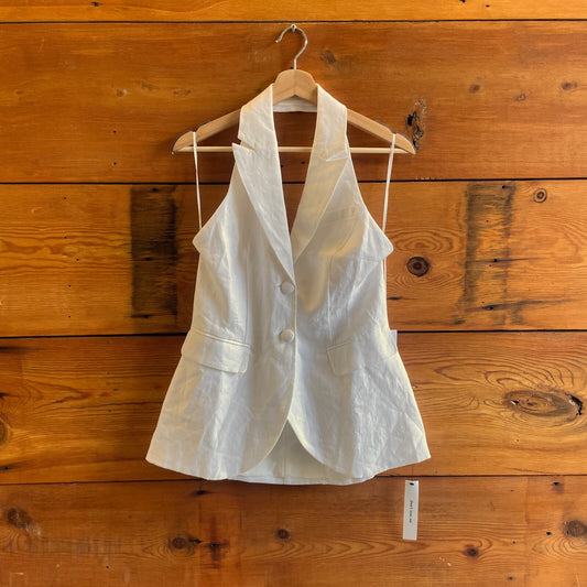6 - Reformation White Linen Open Back Button Up Brennan Vest NEW 0628AC