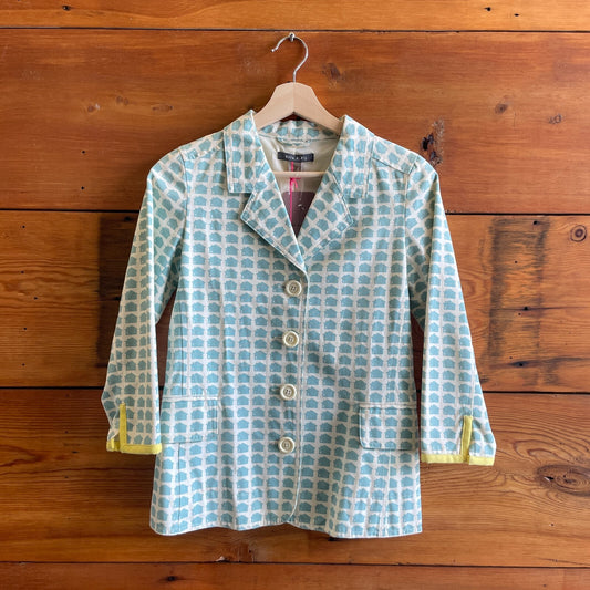 1 / S - Orla Kiely Blue White Detached House Patterned Canvas Blazer NEW 0517DS