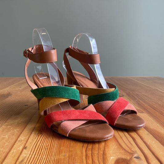 10 - Charlotte Stone Colorful Strappy Suede Block Heel Olivia Sandals 0628AC