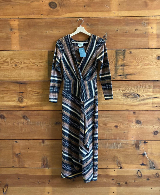 XS - Maeve Anthropologie Brown Striped Long Sleeve Midi Dress 0428LR