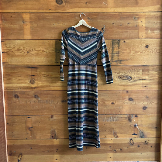 XS - Maeve Anthropologie Brown Striped Long Sleeve Midi Dress 0428LR