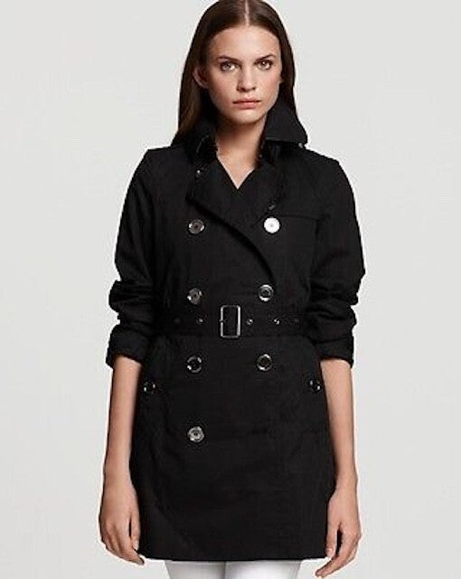 10 US - Burberry Brit Balmore Black Belted Coat Jacket w/ Hood & Liner 0507GG