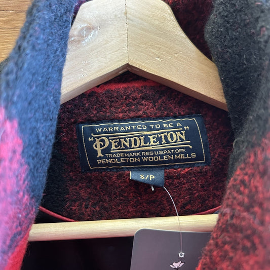 S - Pendleton Red Black Buffalo Check Wool Womens Topper Coat 0507GG