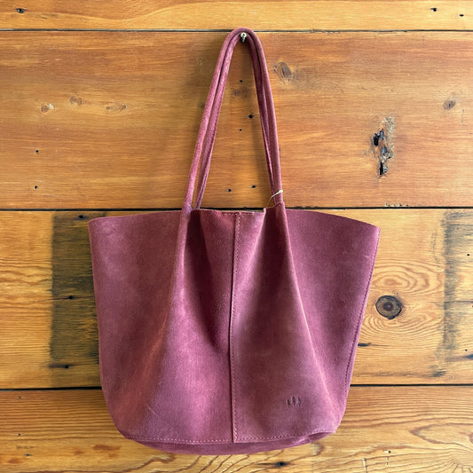 Portland Leather Goods Burgundy Suede Leather Large Tote Bag Purse 0320HJ