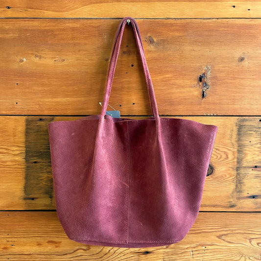 Portland Leather Goods Burgundy Suede Leather Large Tote Bag Purse 0320HJ