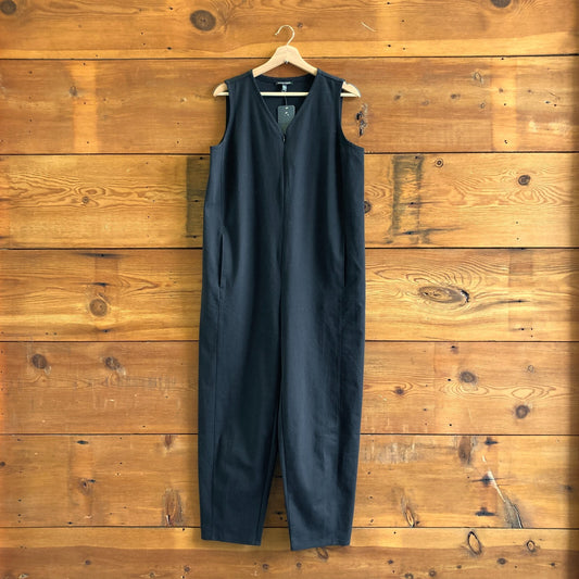 S - Eileen Fisher Black Sleeveless Zip Front Ponte Lantern Jumpsuit 0802SS