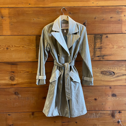 XS - Hutch $250 Anthropologie Beige Colorblock Vegan Leather Trench Coat 0206SB