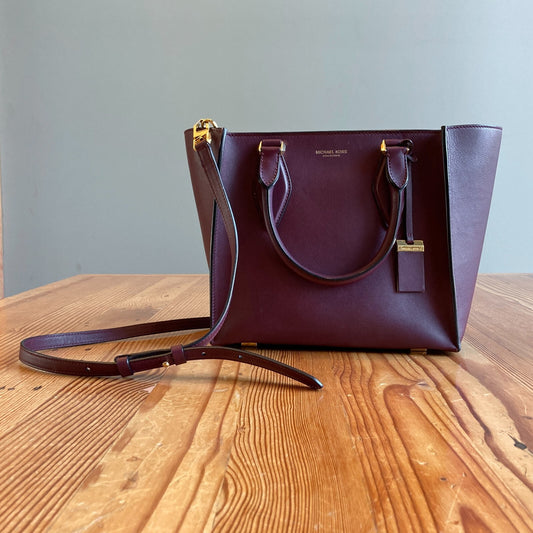 Michael Kors Collection Burgundy Leather Gracie Medium Tote Bag Purse 0103RU