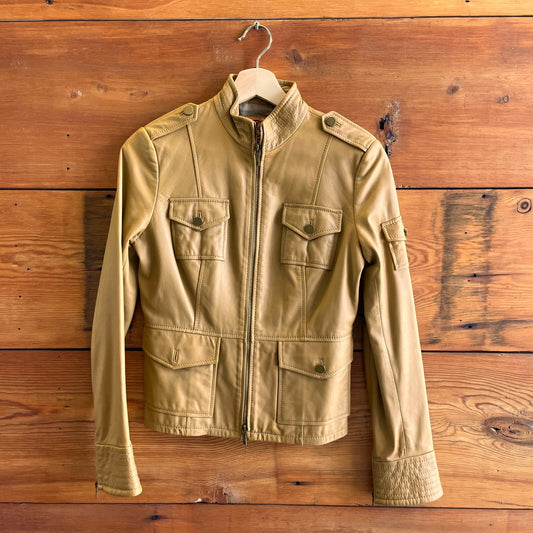 2 - Tory Burch Camel Brown Zip Front Sgt. Pepper Leather Jacket  0923JL