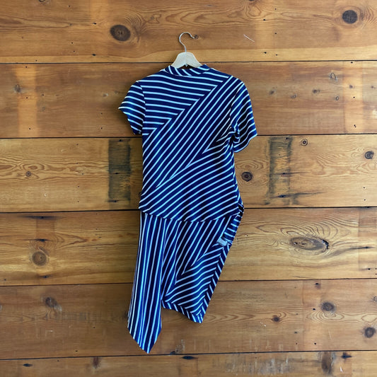 XS - Monse $790 Navy & White Striped Short Sleeve Asymmetric Dress NEW 0527DB