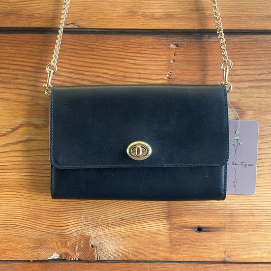 Coach Black Marlow Turn Lock Chain Strap Calf Leather Purse EUC 0527DB