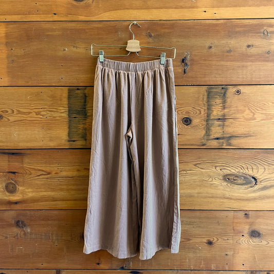 S - Ozma Brown 100% Silk Elastic Waist Wide Leg Womens Pants 1201ZS