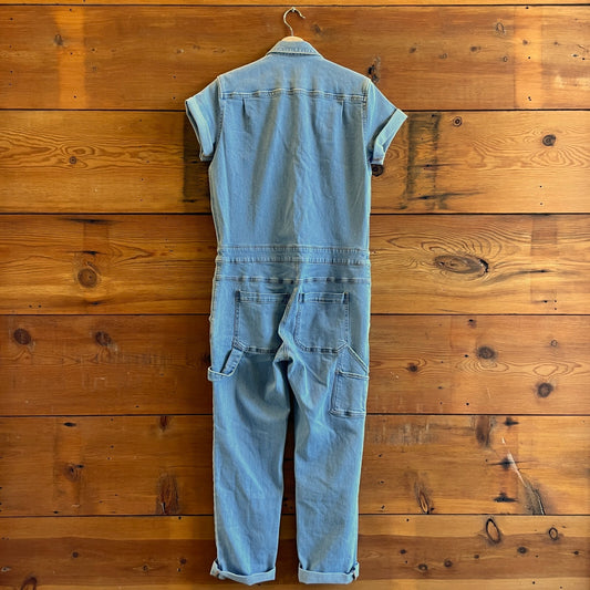S - Wildfang Light Stretch Denim Short Sleeve Essential Jumpsuit Outfit 0506AR