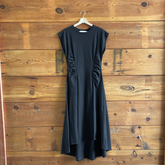 M - Frame Black Cap Sleeve Ruched Cotton Knit Maxi Length Dress 4427SC