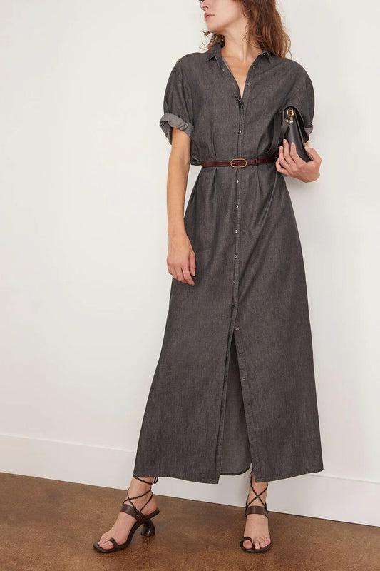 M - Xirena $325 Graphite Chambray Linnet Belted Maxi Shirt Dress NEW 4427SC