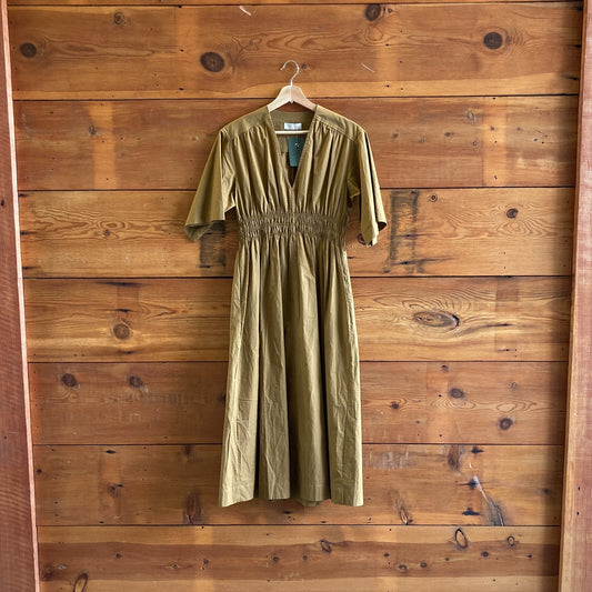 44 / L - Momoni Tobacco Brown Midi Length Rachel Poplin Dress NWOT 4427SC
