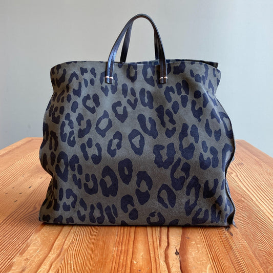 Clare V Green Leopard Suede Leather Simple Tote Purse Bag *missing strap 0703SC